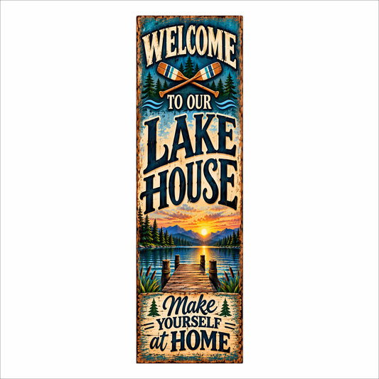 Lake House Welcome Sign - Rustic Lakeside Wall Decor