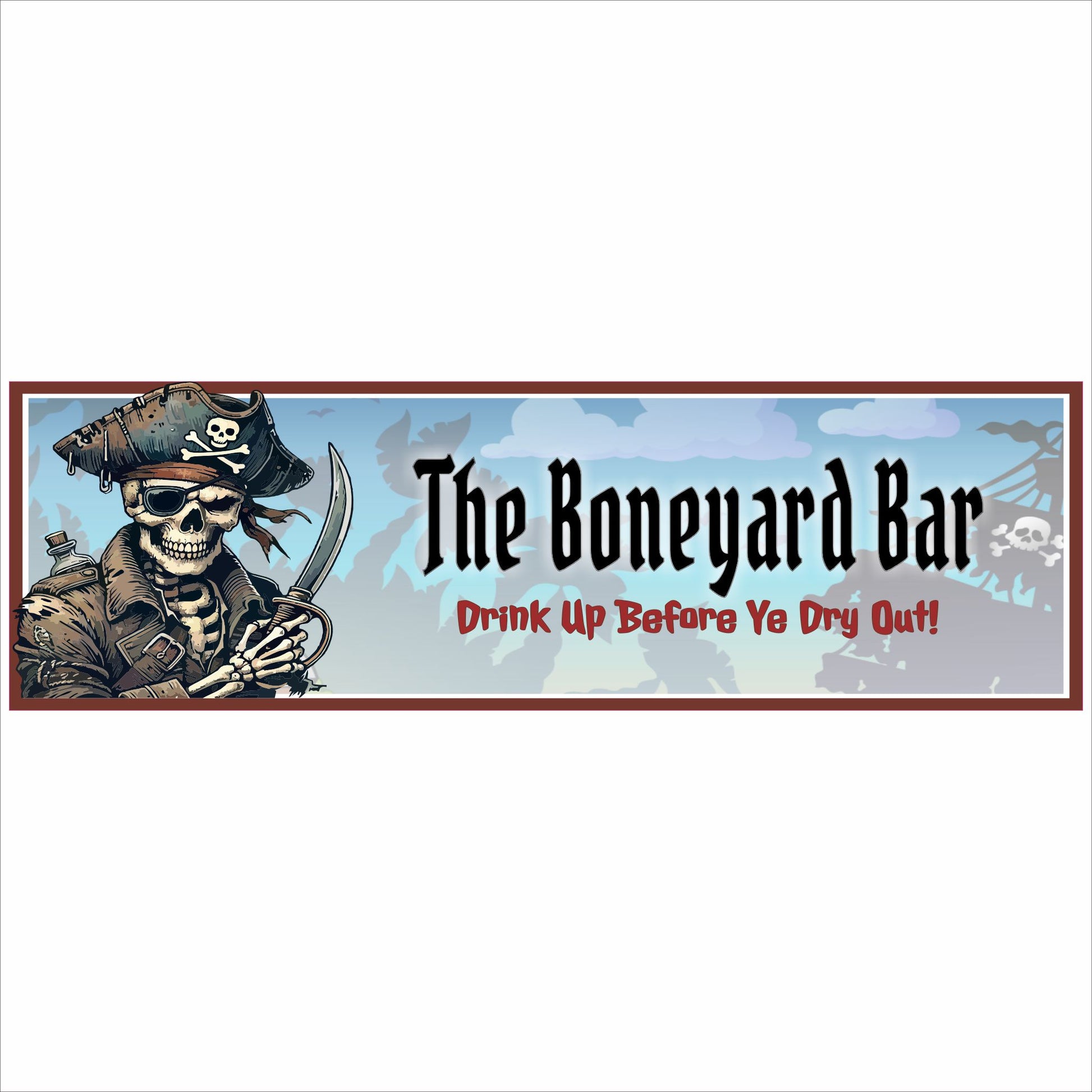 pirate skeleton bar sign with custom bar name and tagline rectangular wall decor