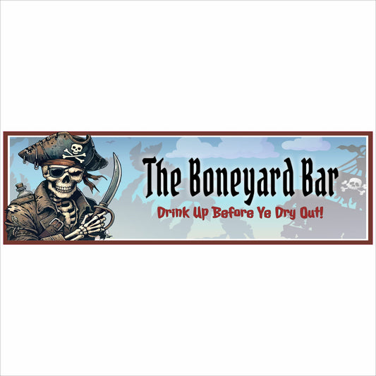 pirate skeleton bar sign with custom bar name and tagline rectangular wall decor