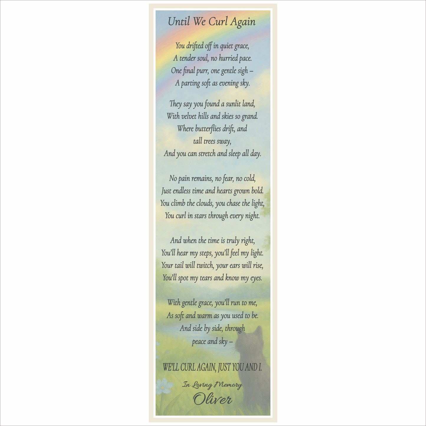 until we curl again cat memorial sign vertical pet loss poem with cat silhouette background