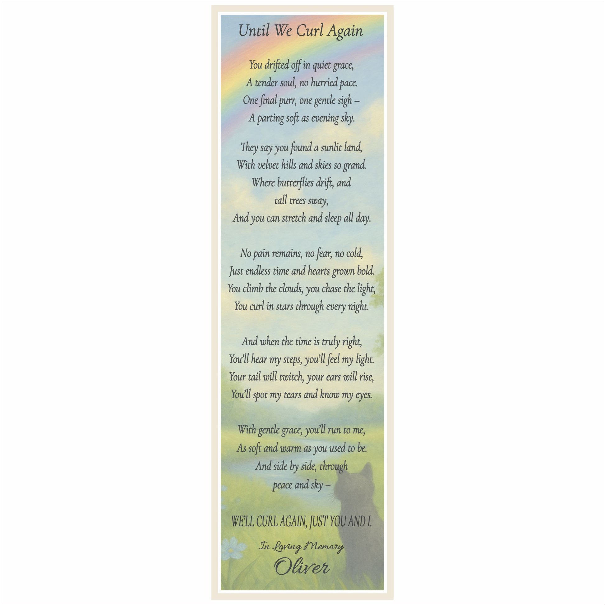 until we curl again cat memorial sign vertical pet loss poem with cat silhouette background
