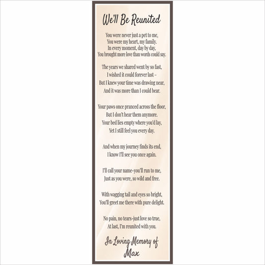 vertical pet memorial poem sign we will be reunited with personalized pet name memorial decor