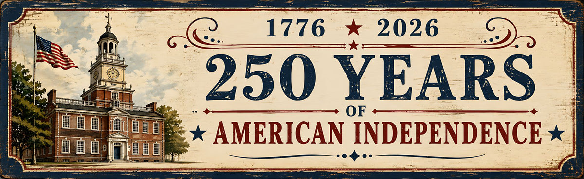 Independence Hall 1776–2026 250 years of American independence patriotic sign