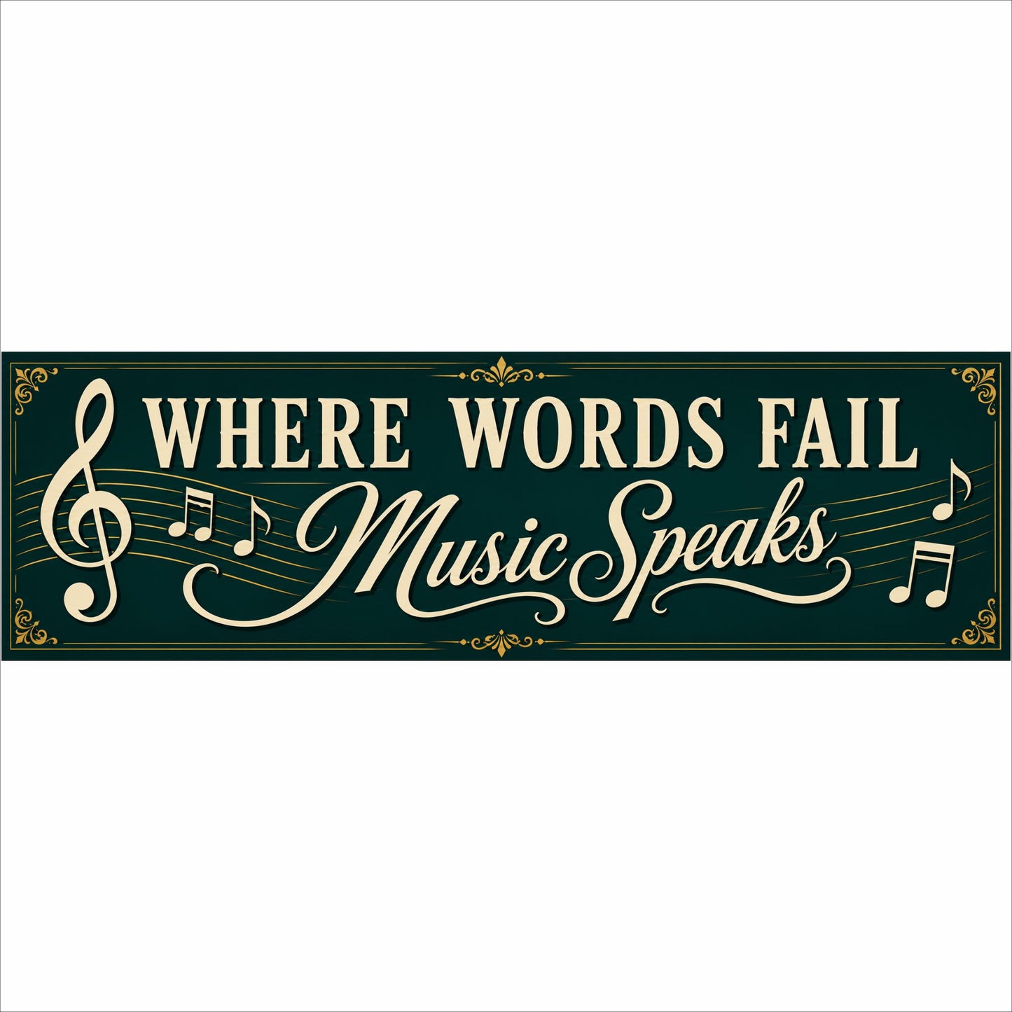Where Words Fail Music Speaks music room sign with musical notes, 16 x 5 ready-to-ship wall decor