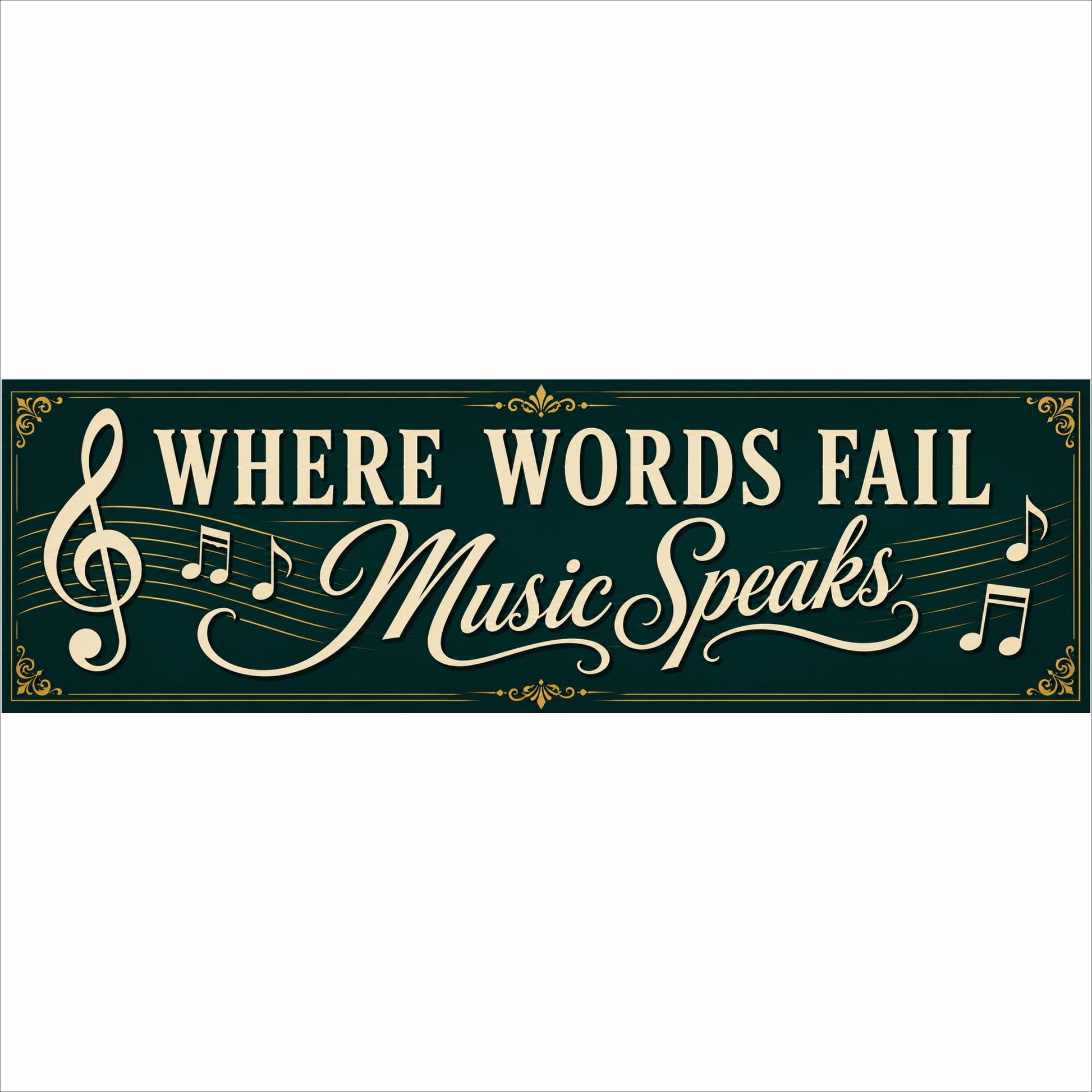 Where Words Fail Music Speaks music room sign with musical notes, 16 x 5 ready-to-ship wall decor
