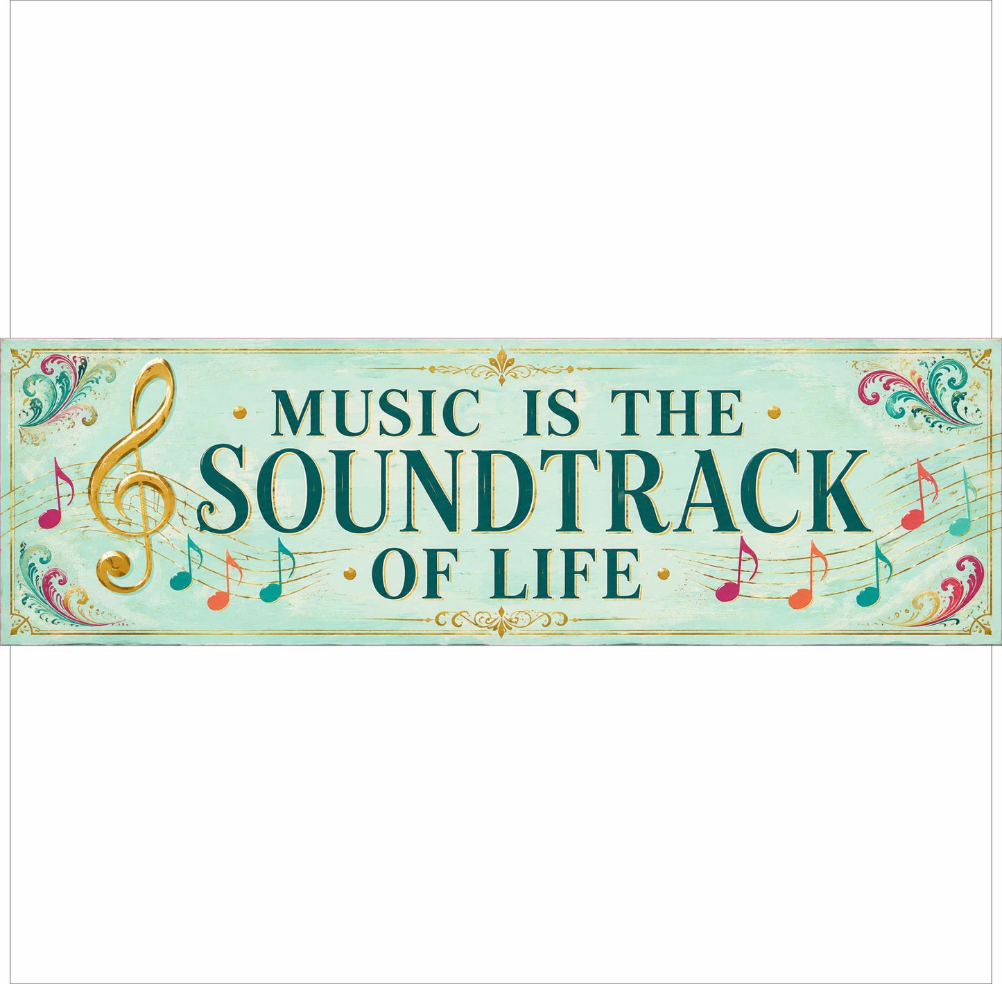 Music Is the Soundtrack of Life colorful music room sign printed on white Komocel PVC