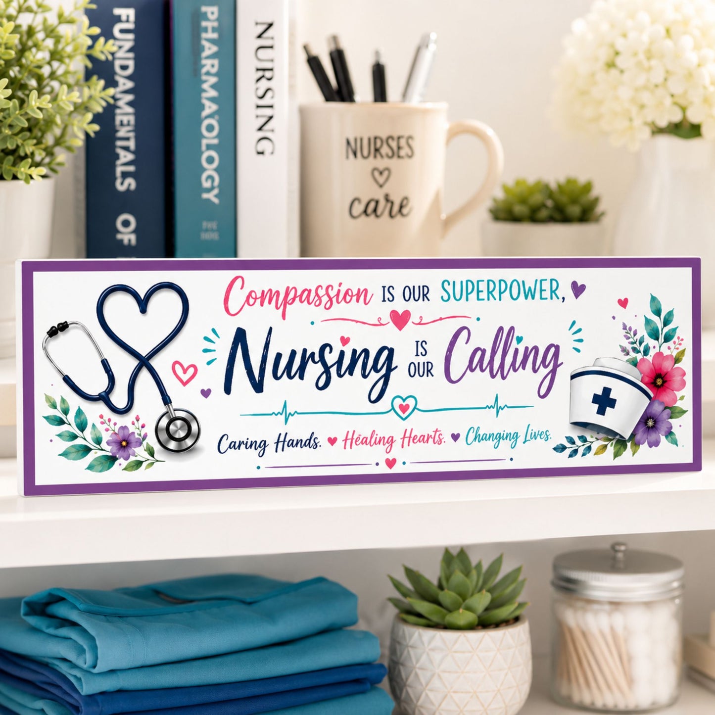 Nursing Is Our Calling sign displayed in a nurse's office