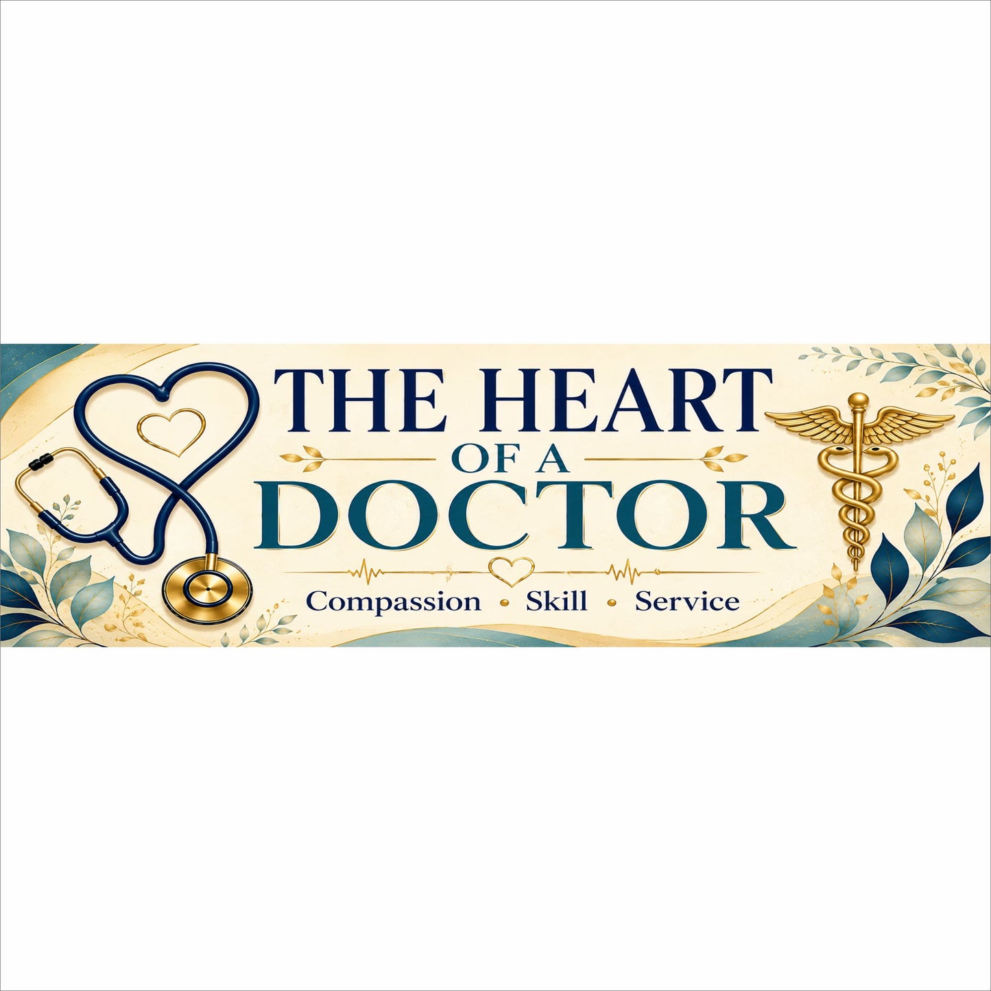 The Heart of a Doctor medical office sign with stethoscope and caduceus design
