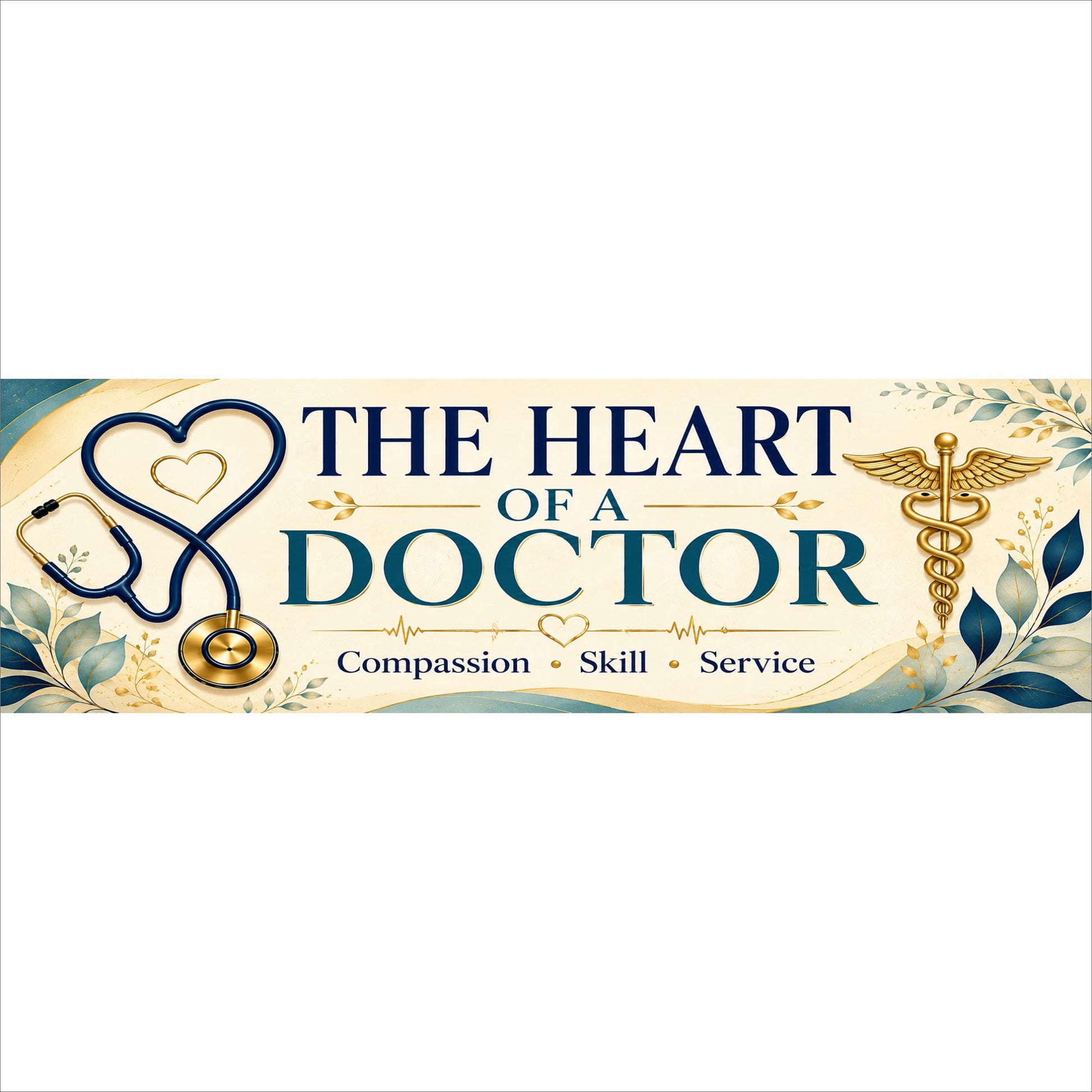 The Heart of a Doctor medical office sign with stethoscope and caduceus design