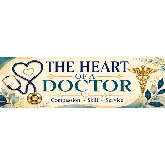 The Heart of a Doctor medical office sign with stethoscope and caduceus design
