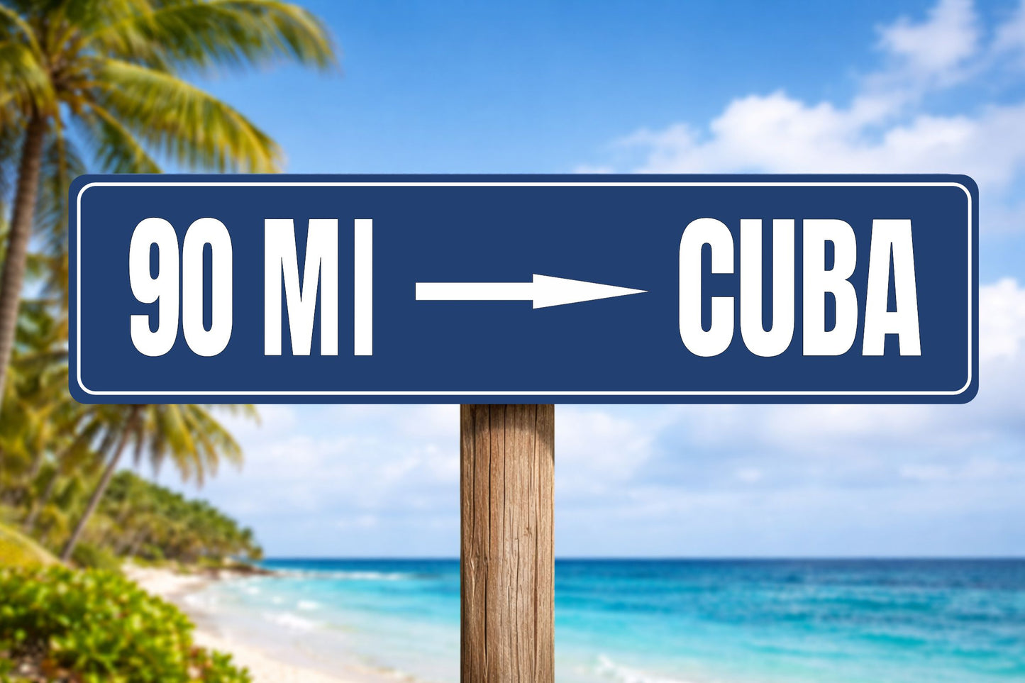 coastal beach lifestyle showing distance arrow sign mounted outdoors