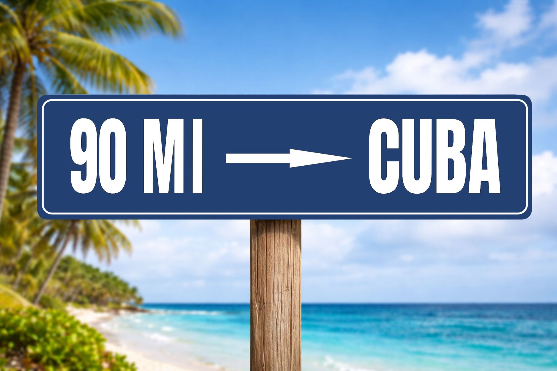 coastal beach lifestyle showing distance arrow sign mounted outdoors