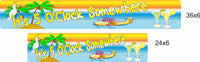 Two It’s 5 O’Clock Somewhere signs shown side by side in 24x6 and 36x6 sizes