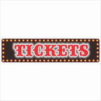 Tickets marquee sign with glowing bulb border and bold red lettering