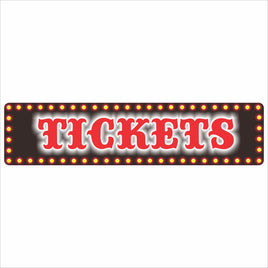 Tickets marquee sign with glowing bulb border and bold red lettering