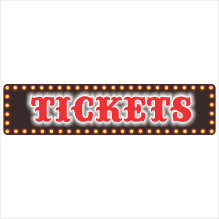 Tickets marquee sign with glowing bulb border and bold red lettering