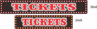 Two personalized Tickets signs shown in 24×6 and 36×6 sizes on a gray background