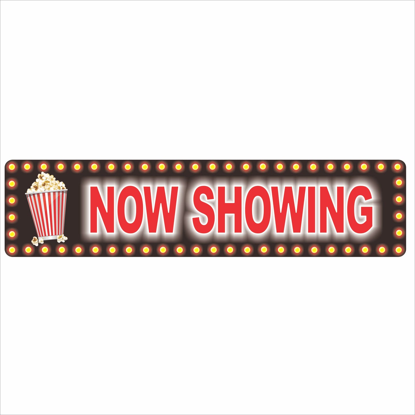 Personalized Now Showing marquee sign with popcorn graphic and theater lights
