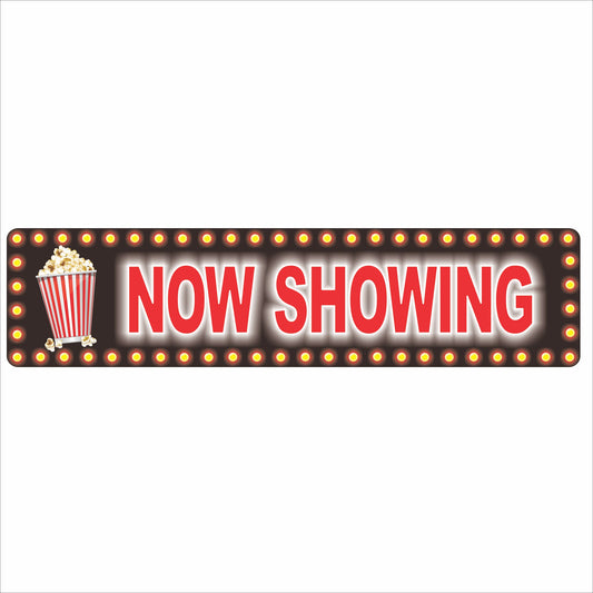 Personalized Now Showing marquee sign with popcorn graphic and theater lights