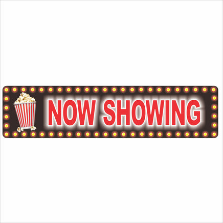 Personalized Now Showing marquee sign with popcorn graphic and theater lights