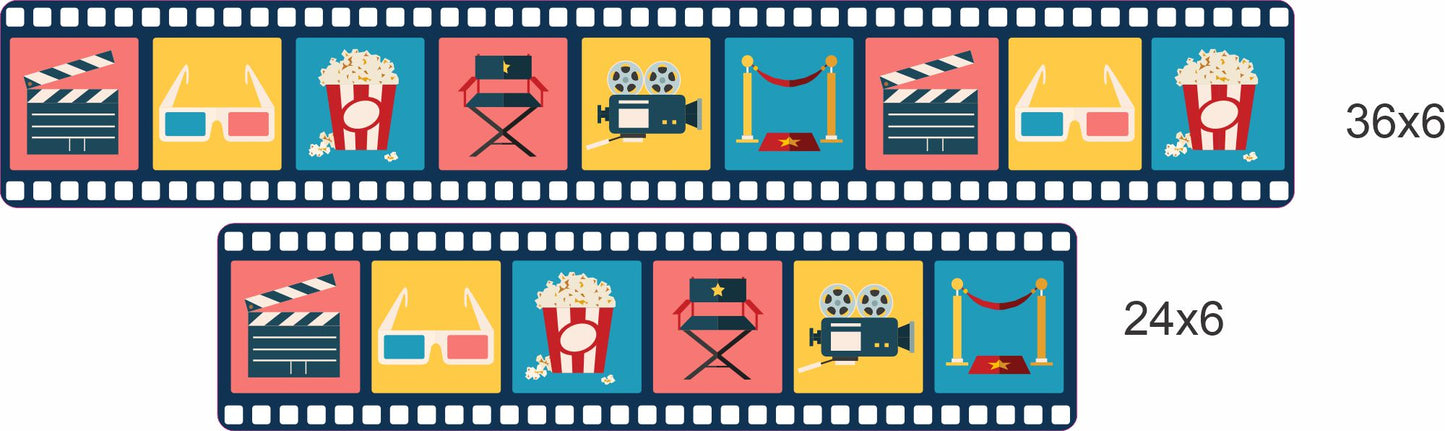 Film strip home theater sign shown in two sizes to compare scale and dimensions