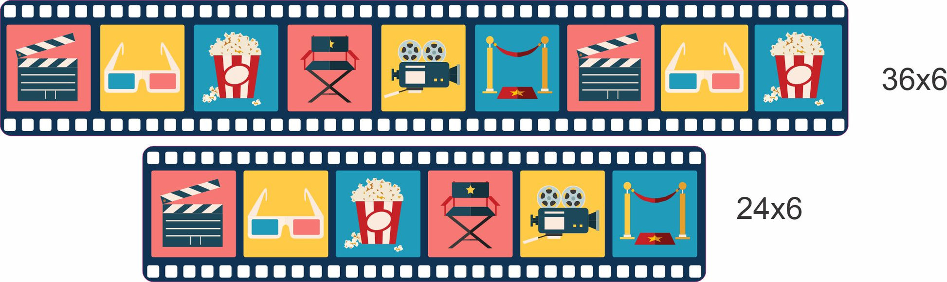 Film strip home theater sign shown in two sizes to compare scale and dimensions