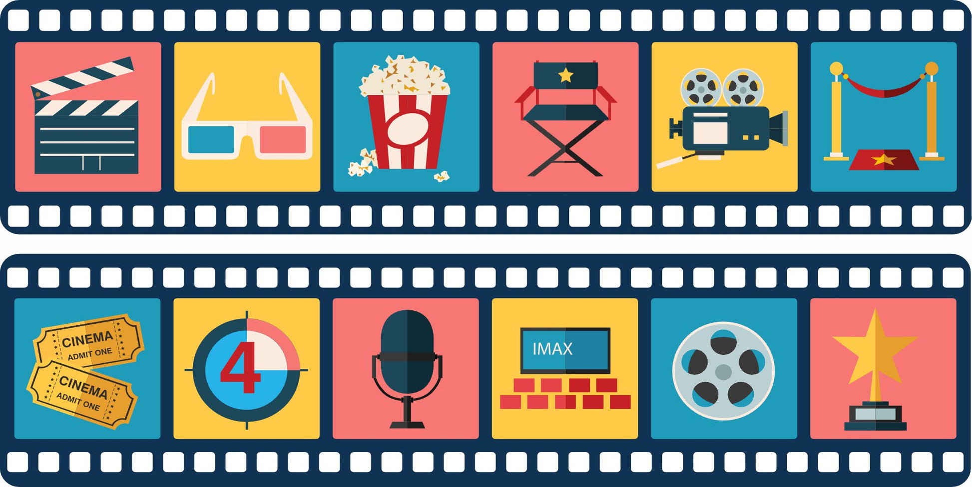 Film strip home theater sign shown in two design options including clapboard version and movie tickets version