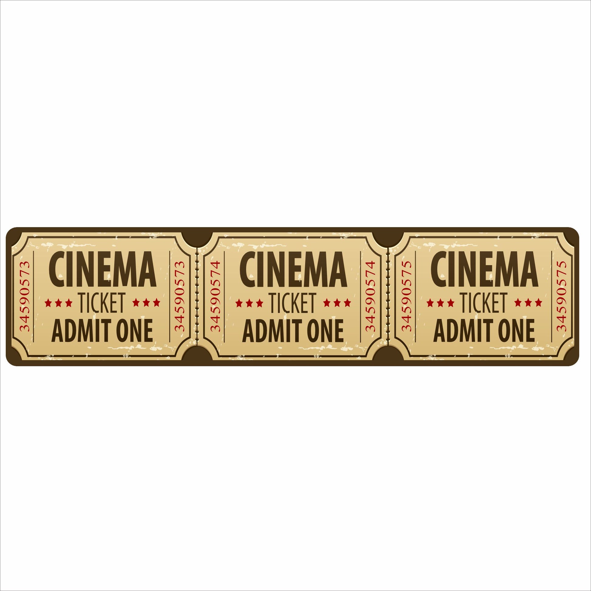 Vintage-style cinema ticket wall sign with three “Admit One” tickets printed across, home theater decor.