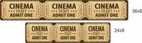ide-by-side size comparison of cinema ticket wall sign showing the 36x6 inch and 24x6 inch options.