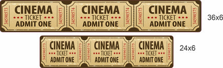 ide-by-side size comparison of cinema ticket wall sign showing the 36x6 inch and 24x6 inch options.