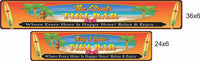 size comparison showing the tiki bar aluminum sign in 24×6 and 36×6 inches

Corner holes close-up: