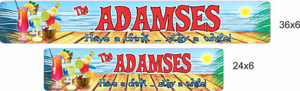 size comparison showing the tropical beach bar sign in 24×6 and 36×6 inches