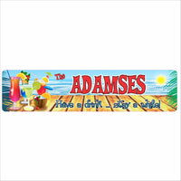 tropical beach bar aluminum sign with colorful cocktails and custom family name