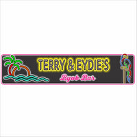 personalized tropical bar sign with neon-style palm tree and parrot design