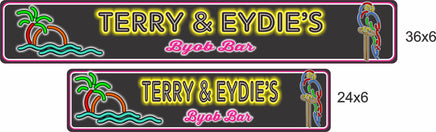 ize comparison showing the tropical bar sign in two sizes, 24x6 and 36x6