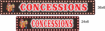 personalized concessions sign displayed in both 24×6 and 36×6 inch sizes
