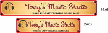 visual size comparison of personalized music studio sign in 24×6 and 36×6