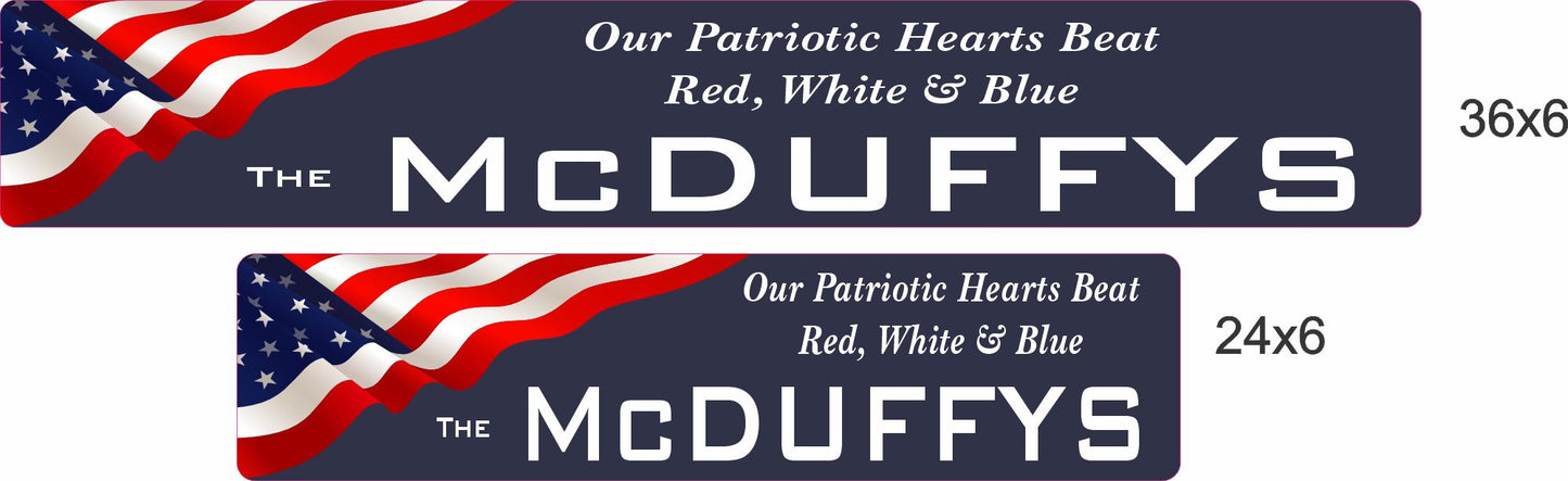 size comparison showing the patriotic family sign in two sizes, 24x6 and 36x6
