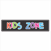 kids zone wall sign with colorful letters on dark background