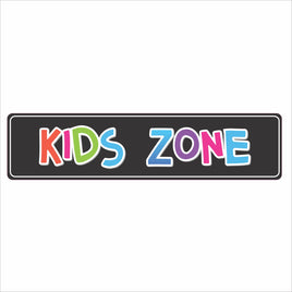 kids zone wall sign with colorful letters on dark background