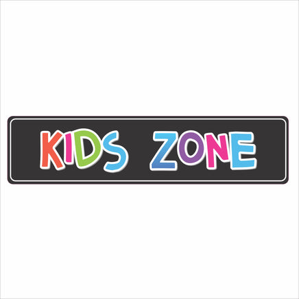 kids zone wall sign with colorful letters on dark background