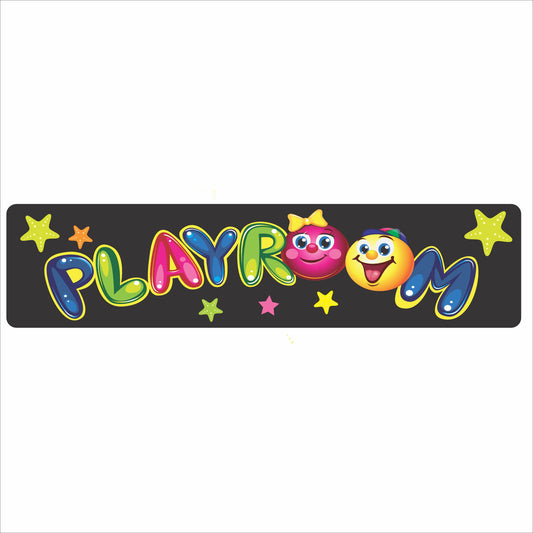 colorful playroom aluminum sign with cartoon characters and stars