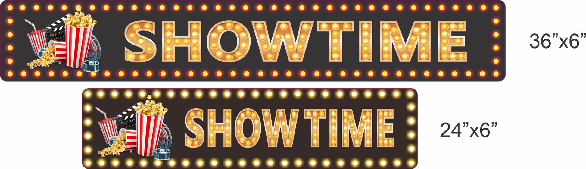 showtime aluminum sign size comparison 24x6 and 36x6 with pre drilled holes