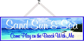 Blue Beach Sign with Realistic Sky