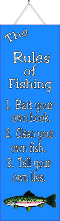 Blue Funny Sign with 3 Rules of Fishing