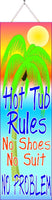 Neon Hot Tub Rules Sign with Palm Tree