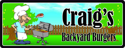 Backyard BBQ Sign with Mustached Man & Grill