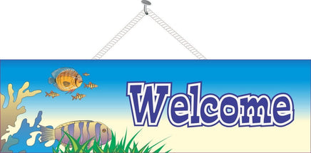 Coral & Fish Welcome Sign in Blue