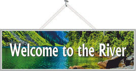 Blue & Green Welcome Sign with River Scene