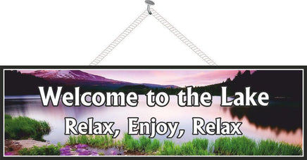 Tranquil Sunset Lake Sign in Purple